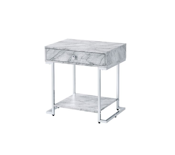 Wither White/Chrome Accent Table - Ornate Home