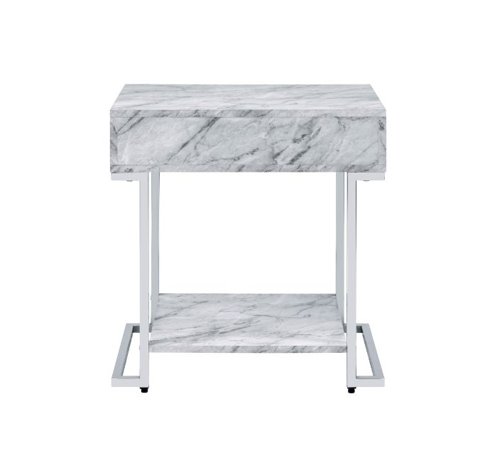 Wither White/Chrome Accent Table - Ornate Home