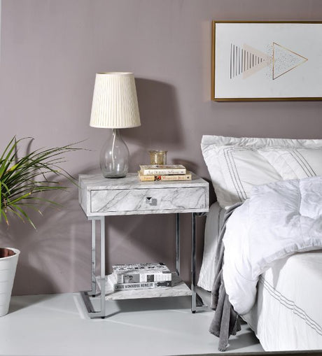 Wither White/Chrome Accent Table - Ornate Home