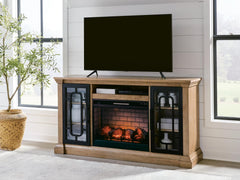 Wittenmyer Natural/Black 72" TV Stand with Electric Fireplace - Ornate Home
