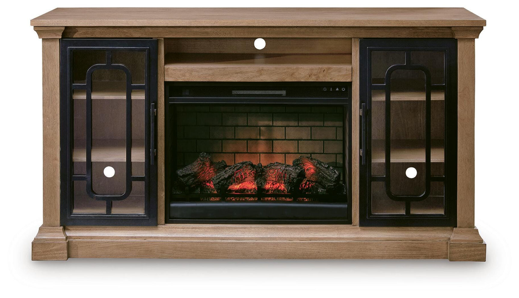 Wittenmyer Natural/Black 72" TV Stand with Electric Fireplace - Ornate Home