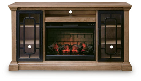 Wittenmyer Natural/Black 72" TV Stand with Electric Fireplace - Ornate Home