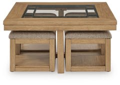 Wittenmyer Natural/Black Coffee Table with 4 Stools (Set of 5) - Ornate Home