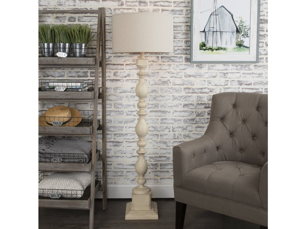 Wood Post White Floor Lamp - Ornate Home