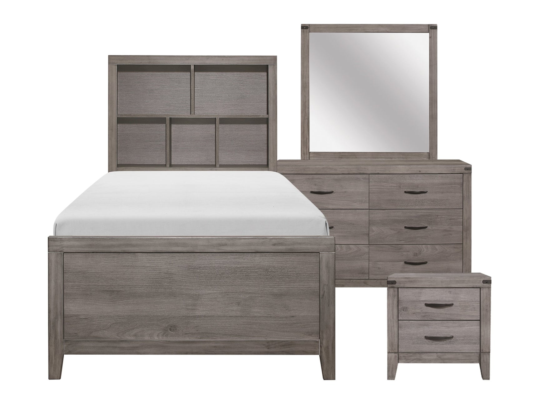 Woodrow Brownish Gray 4-piece Twin Bookcase Bedroom Set - Ornate Home