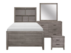 Woodrow Brownish Gray 4-piece Twin Bookcase Bedroom Set - Ornate Home