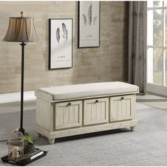 Woodwell Antique White Lift Top Storage Bench - Ornate Home