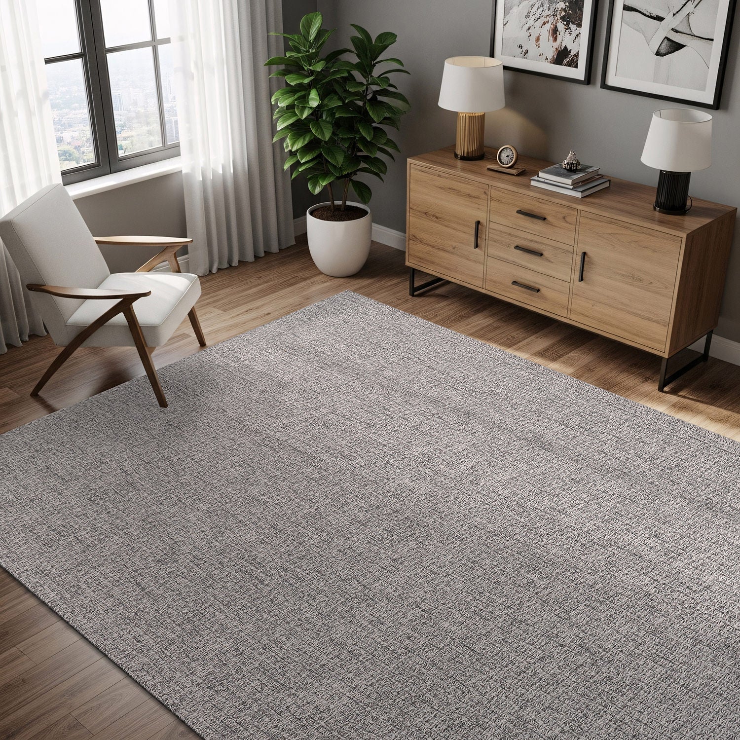 Woolen Gray Easy Jute-Look Rug | Easy Care Indoor & Outdoor - Ornate Home