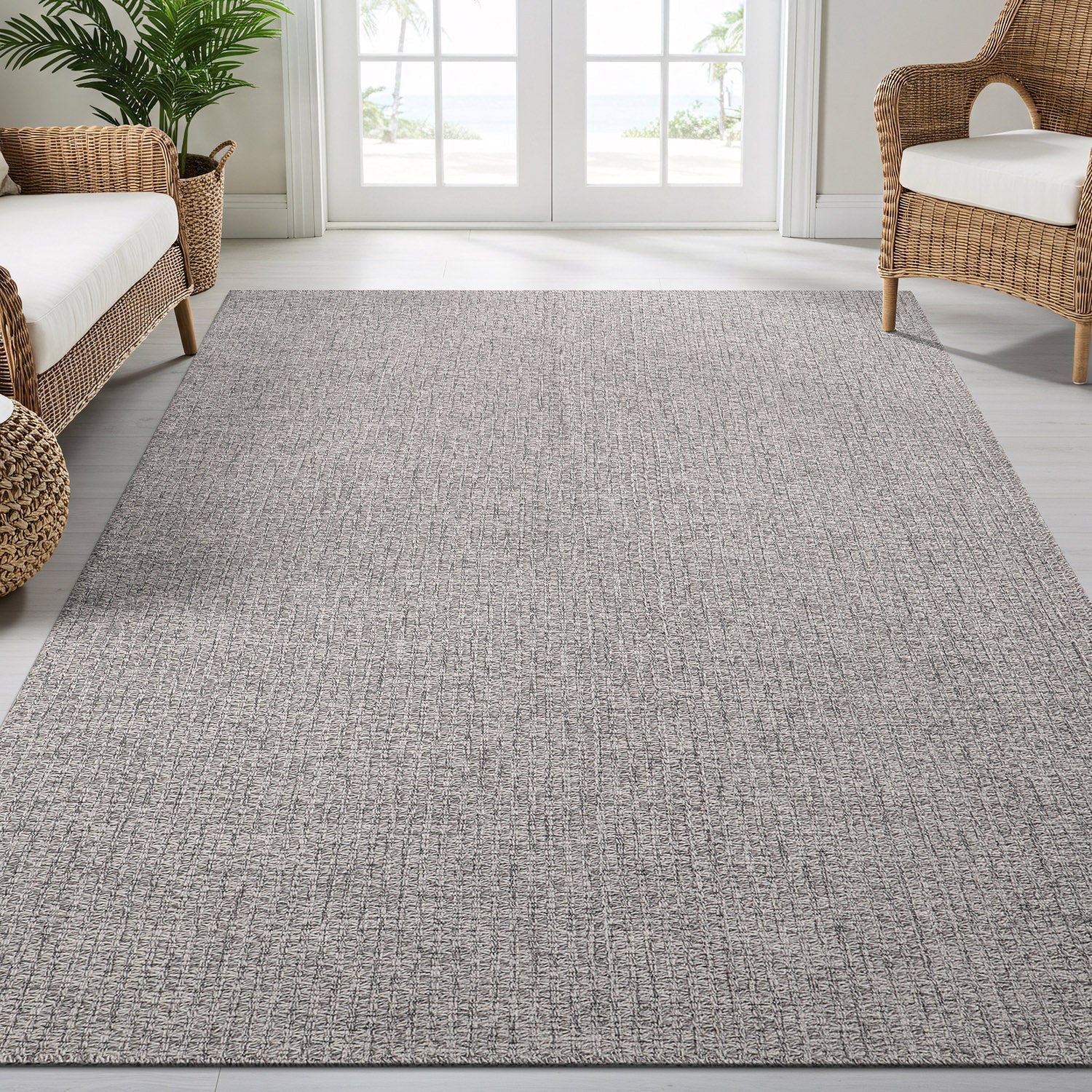 Woolen Gray Easy Jute-Look Rug | Easy Care Indoor & Outdoor - Ornate Home