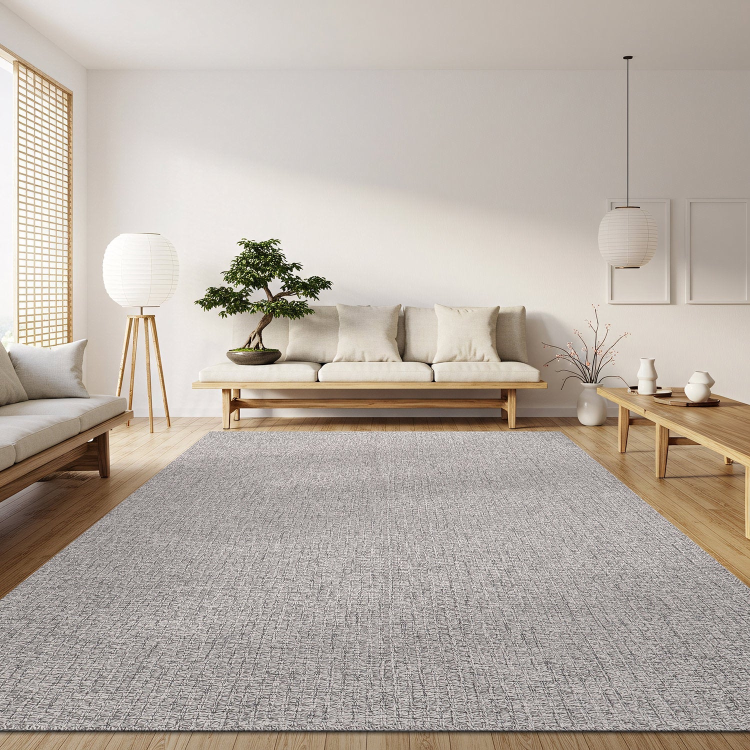 Woolen Gray Easy Jute-Look Rug | Easy Care Indoor & Outdoor - Ornate Home