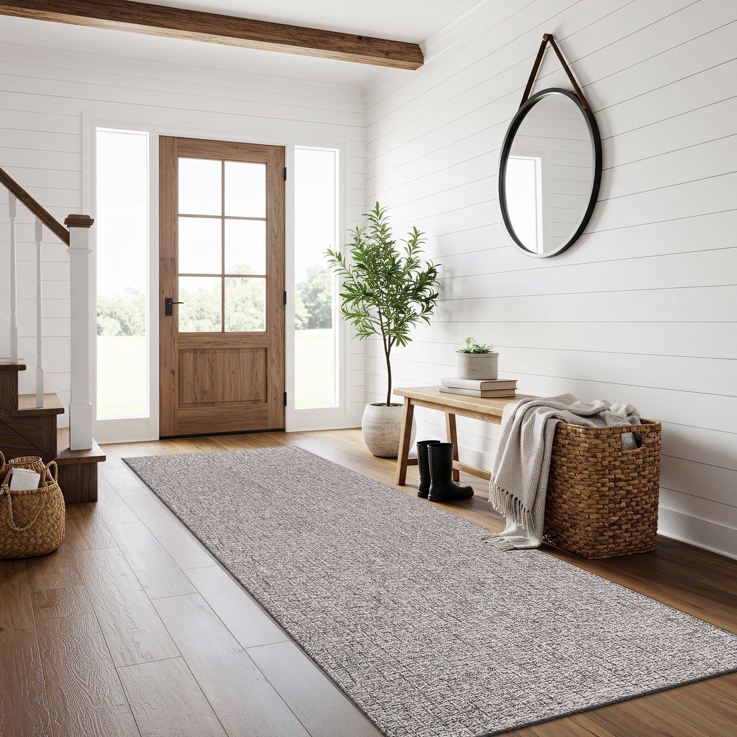 Woolen Gray Easy Jute-Look Rug | Easy Care Indoor & Outdoor - Ornate Home