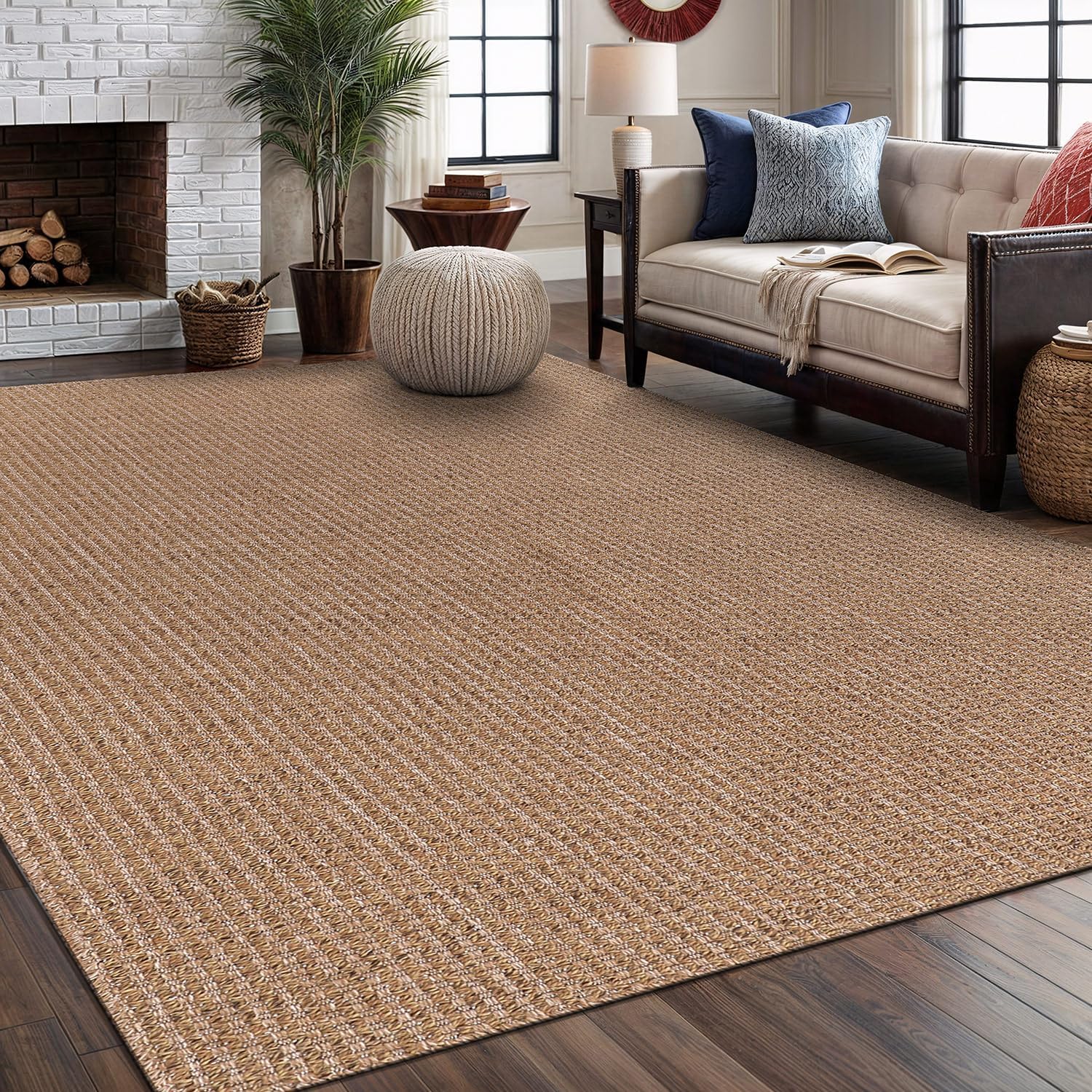 Wooly Easy Jute Natural Color Washable Indoor Outdoor Area Rugs - Ornate Home