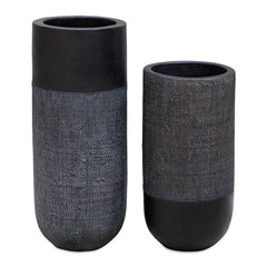 Woven Shadow Black Vases (Set of 2) - Ornate Home