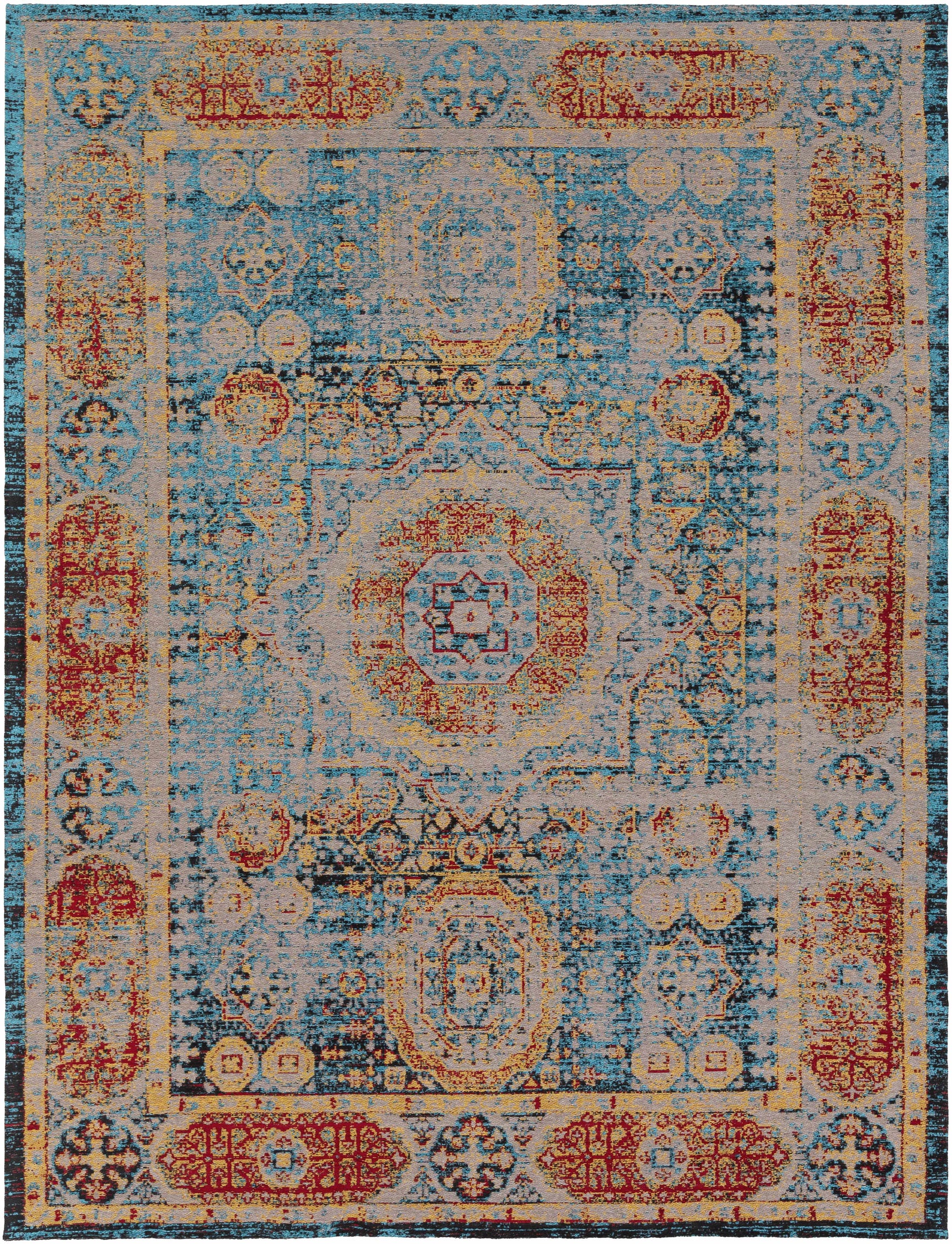 Wrangell Blue/Red Damask Carpet - Clearance - Ornate Home