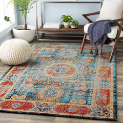 Wrangell Blue/Red Damask Carpet - Clearance - Ornate Home