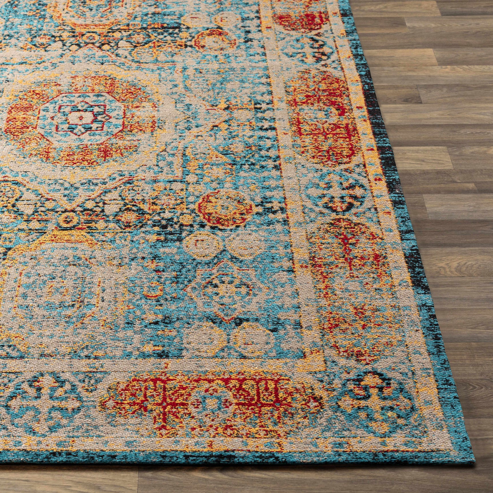 Wrangell Blue/Red Damask Carpet - Clearance - Ornate Home