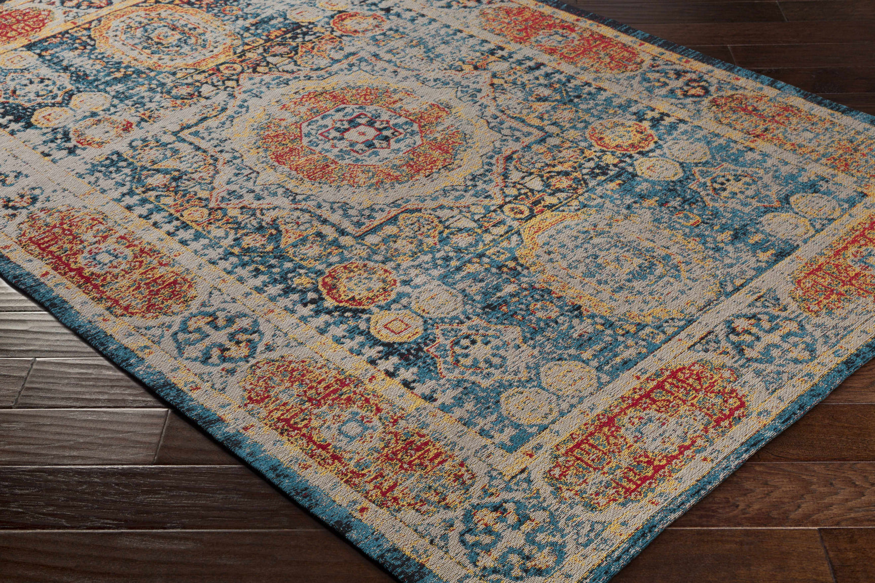 Wrangell Blue/Red Damask Carpet - Clearance - Ornate Home