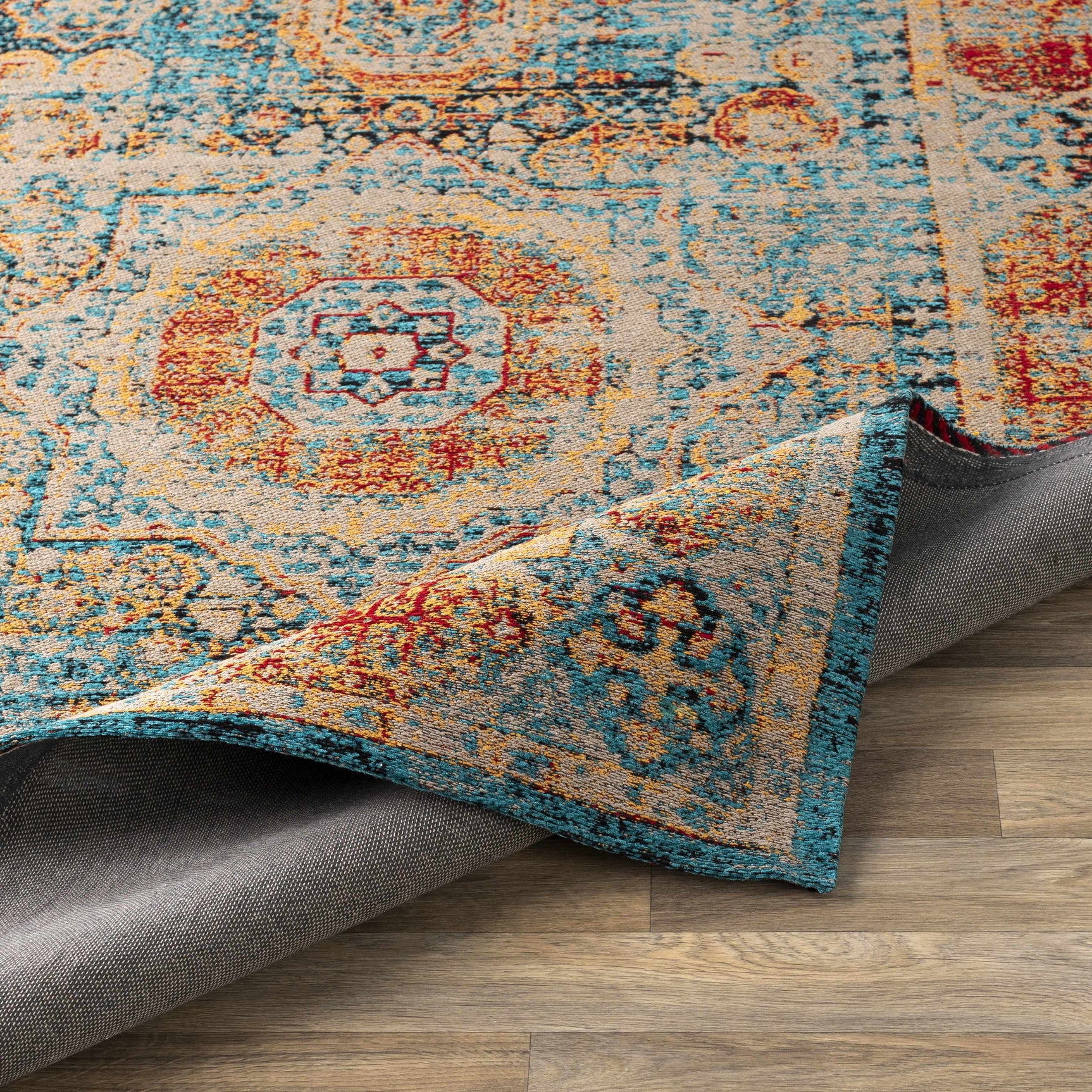 Wrangell Blue/Red Damask Carpet - Clearance - Ornate Home