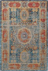 Wrangell Blue/Red Damask Carpet - Clearance - Ornate Home