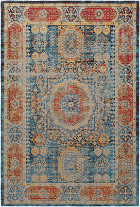 Wrangell Blue/Red Damask Carpet - Clearance - Ornate Home