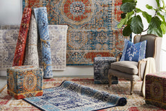 Wrangell Blue/Red Damask Carpet - Clearance - Ornate Home