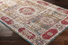 Wrangell Mustard/Red Damask Carpet Area Rug - Clearance - Ornate Home