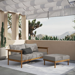 Wren Natural Driftwood 2-Piece Outdoor Patio Teak Wood Sofa and Ottoman Set - Ornate Home