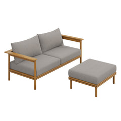 Wren Natural Driftwood 2-Piece Outdoor Patio Teak Wood Sofa and Ottoman Set - Ornate Home