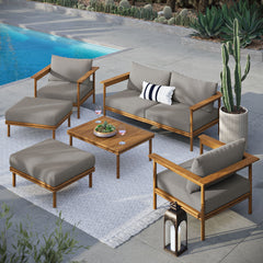 Wren Natural Driftwood 6-Piece Outdoor Patio Teak Wood Furniture Set - Ornate Home