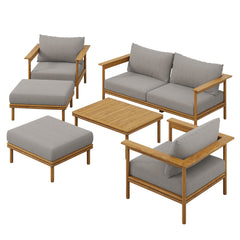 Wren Natural Driftwood 6-Piece Outdoor Patio Teak Wood Furniture Set - Ornate Home