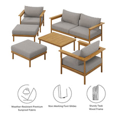 Wren Natural Driftwood 6-Piece Outdoor Patio Teak Wood Furniture Set - Ornate Home
