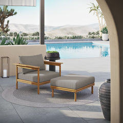 Wren Natural Driftwood Outdoor Patio Teak Wood Armchair and Ottoman Set - Ornate Home