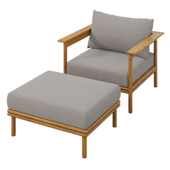 Wren Natural Driftwood Outdoor Patio Teak Wood Armchair and Ottoman Set - Ornate Home