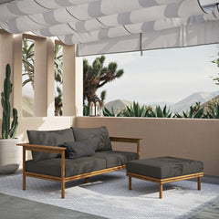 Wren Natural Flint Gray 2-Piece Outdoor Patio Teak Wood Sofa and Ottoman Set - Ornate Home