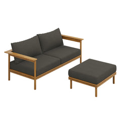 Wren Natural Flint Gray 2-Piece Outdoor Patio Teak Wood Sofa and Ottoman Set - Ornate Home