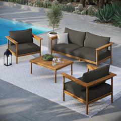 Wren Natural Flint Gray 4-Piece Outdoor Patio Teak Wood Furniture Set - Ornate Home
