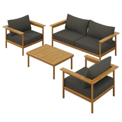 Wren Natural Flint Gray 4-Piece Outdoor Patio Teak Wood Furniture Set - Ornate Home