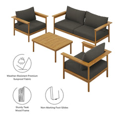 Wren Natural Flint Gray 4-Piece Outdoor Patio Teak Wood Furniture Set - Ornate Home