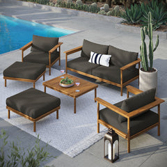 Wren Natural Flint Gray 6-Piece Outdoor Patio Teak Wood Furniture Set - Ornate Home