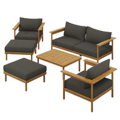 Wren Natural Flint Gray 6-Piece Outdoor Patio Teak Wood Furniture Set - Ornate Home