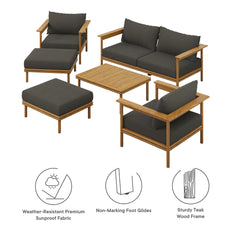 Wren Natural Flint Gray 6-Piece Outdoor Patio Teak Wood Furniture Set - Ornate Home