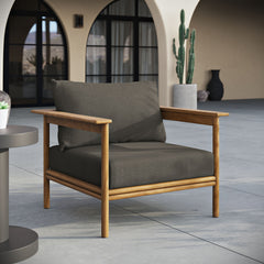 Wren Natural Flint Gray Outdoor Patio Teak Wood Armchair - Ornate Home