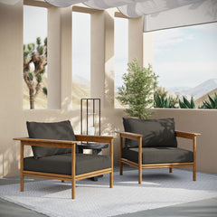Wren Natural Flint Gray Outdoor Patio Teak Wood Armchair (Set of 2) - Ornate Home