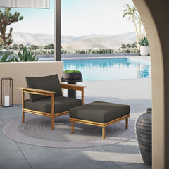 Wren Natural Flint Gray Outdoor Patio Teak Wood Armchair and Ottoman Set - Ornate Home
