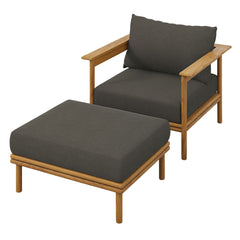 Wren Natural Flint Gray Outdoor Patio Teak Wood Armchair and Ottoman Set - Ornate Home