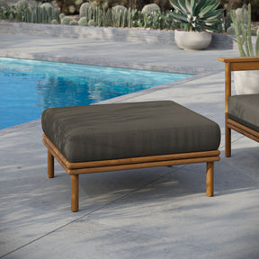 Wren Natural Flint Gray Outdoor Patio Teak Wood Ottoman - Ornate Home