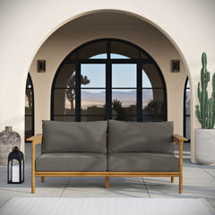 Wren Natural Flint Gray Outdoor Patio Teak Wood Sofa - Ornate Home