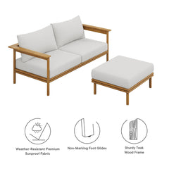 Wren Natural Sail 2-Piece Outdoor Patio Teak Wood Sofa and Ottoman Set - Ornate Home