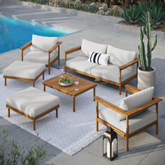 Wren Natural Sail 6-Piece Outdoor Patio Teak Wood Furniture Set - Ornate Home