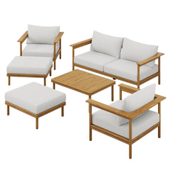 Wren Natural Sail 6-Piece Outdoor Patio Teak Wood Furniture Set - Ornate Home